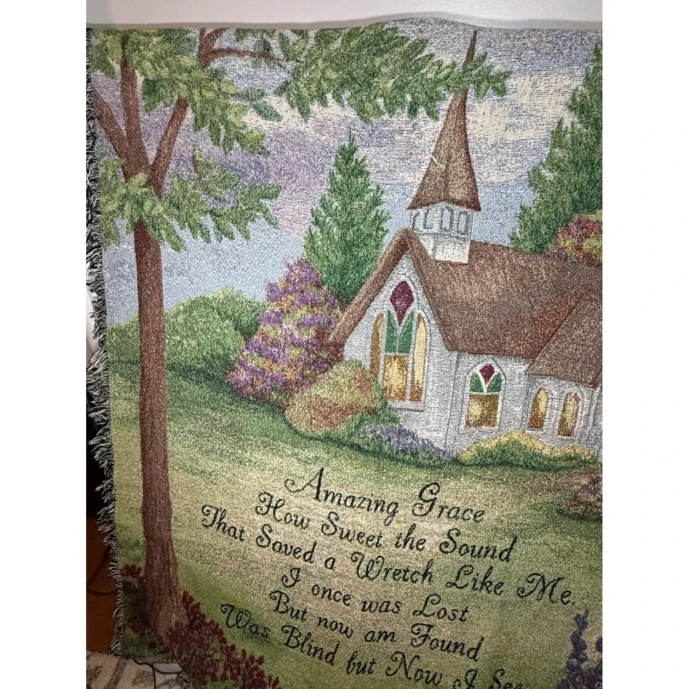 Manual Woodworkers Weavers Amazing Grace Tapestry Throw Blanket 50x60 Cotton USA